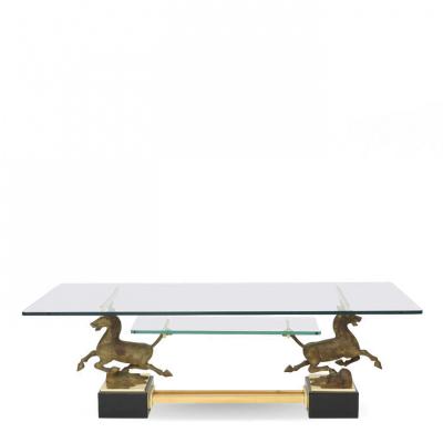 Italian Modern Stallion Motif Glass Top Low Table Paolo Buffa 1950s