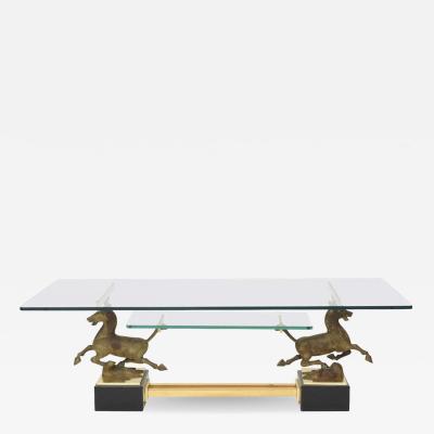 Italian Modern Stallion Motif Glass Top Low Table Paolo Buffa 1950s