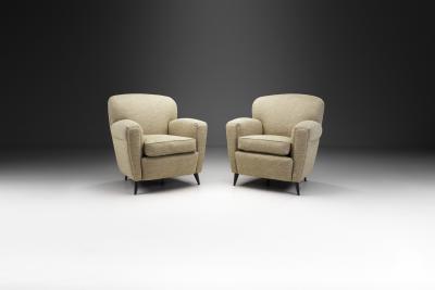 Italian Modern Upholstered Armchairs with Tapered Feet Italy ca 1950s
