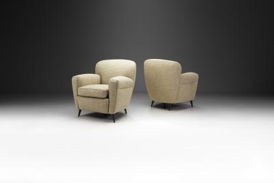 Italian Modern Upholstered Armchairs with Tapered Feet Italy ca 1950s