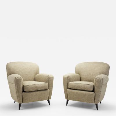 Italian Modern Upholstered Armchairs with Tapered Feet Italy ca 1950s
