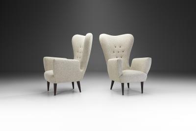 Italian Modern Upholstered High Back Armchairs with Cross Stitches Italy 1960s