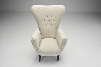Italian Modern Upholstered High Back Armchairs with Cross Stitches Italy 1960s