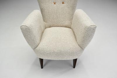Italian Modern Upholstered High Back Armchairs with Cross Stitches Italy 1960s