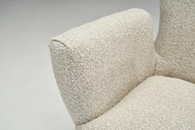 Italian Modern Upholstered High Back Armchairs with Cross Stitches Italy 1960s