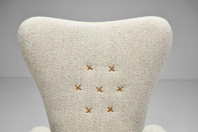 Italian Modern Upholstered High Back Armchairs with Cross Stitches Italy 1960s