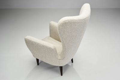Italian Modern Upholstered High Back Armchairs with Cross Stitches Italy 1960s