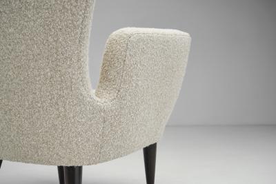 Italian Modern Upholstered High Back Armchairs with Cross Stitches Italy 1960s