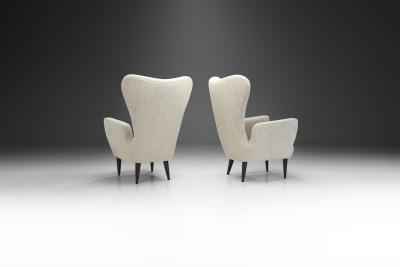 Italian Modern Upholstered High Back Armchairs with Cross Stitches Italy 1960s