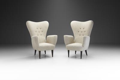 Italian Modern Upholstered High Back Armchairs with Cross Stitches Italy 1960s