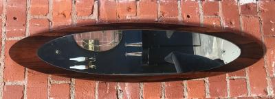 Italian Modern Wall Mirror Oval Teak Frame 1950s