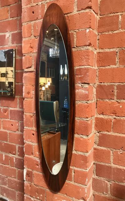 Italian Modern Wall Mirror Oval Teak Frame 1950s