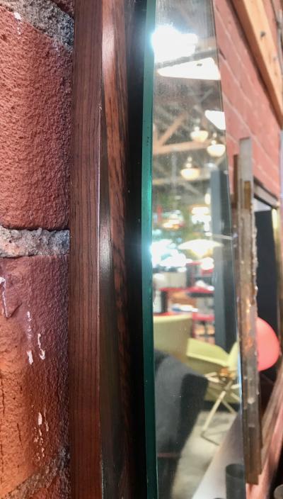Italian Modern Wall Mirror Oval Teak Frame 1950s