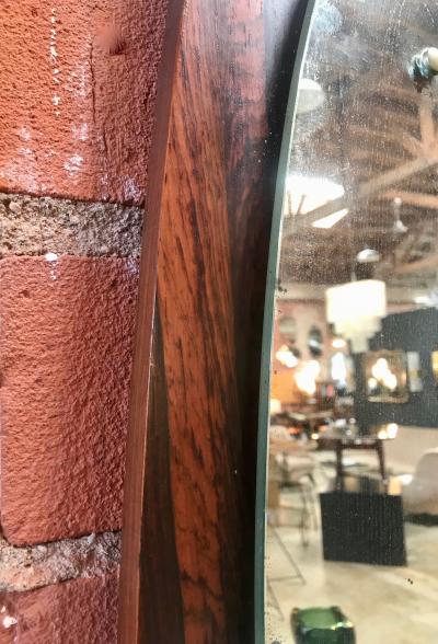 Italian Modern Wall Mirror Oval Teak Frame 1950s