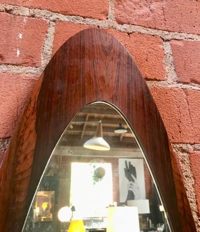 Italian Modern Wall Mirror Oval Teak Frame 1950s