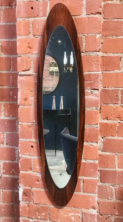 Italian Modern Wall Mirror Oval Teak Frame 1950s