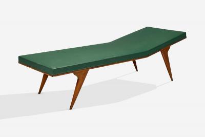 Italian Modern Walnut Leatherette Chaise Lounge Italy 1950s