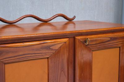 Italian Modern Walnut and Leather Sideboard with Undulating Cornice 1950s