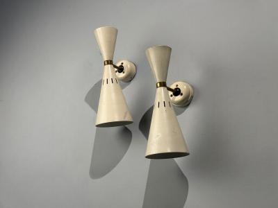 Italian Modern White Lacquered Metal Brass Wall Sconces Italy 1960s