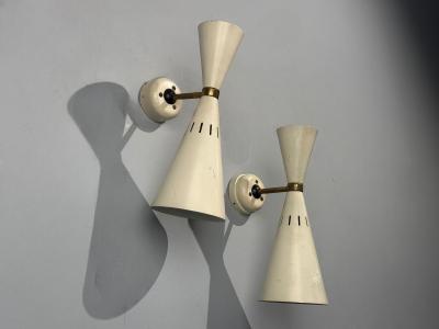 Italian Modern White Lacquered Metal Brass Wall Sconces Italy 1960s