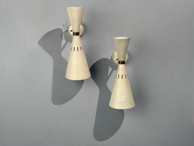 Italian Modern White Lacquered Metal Brass Wall Sconces Italy 1960s