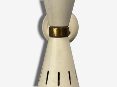 Italian Modern White Lacquered Metal Brass Wall Sconces Italy 1960s