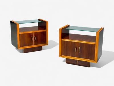 Italian Modern Wood Brass Glass Nightstands Italy 1950s