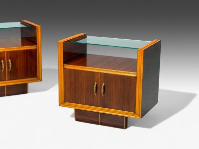 Italian Modern Wood Brass Glass Nightstands Italy 1950s