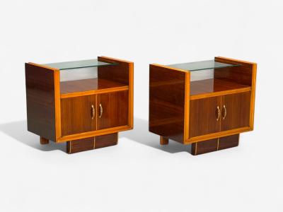 Italian Modern Wood Brass Glass Nightstands Italy 1950s
