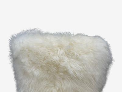 Italian Modern Wood White Shearling Lounge Chair 1950s