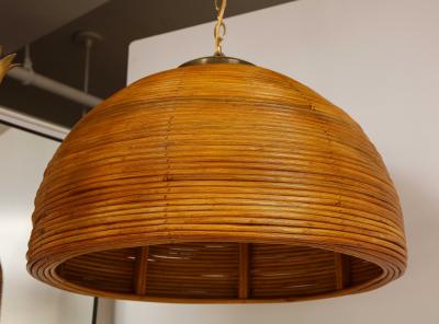 Italian Modernist Bamboo and Brass Chandelier Pendant Italy 1970s