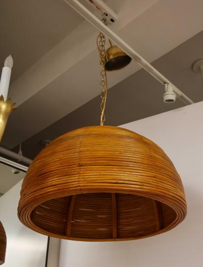 Italian Modernist Bamboo and Brass Chandelier Pendant Italy 1970s