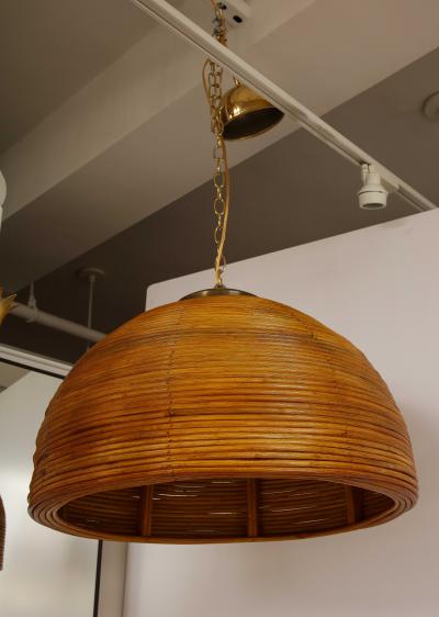 Italian Modernist Bamboo and Brass Chandelier Pendant Italy 1970s