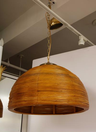 Italian Modernist Bamboo and Brass Chandelier Pendant Italy 1970s