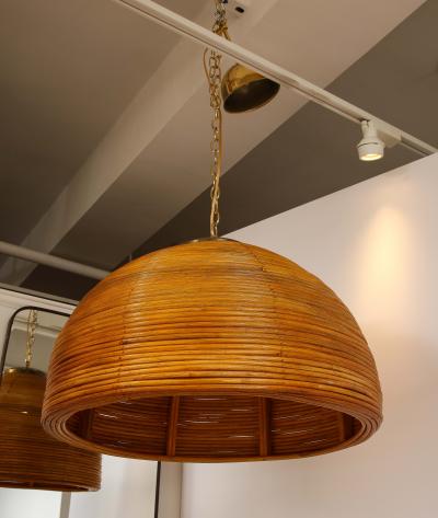Italian Modernist Bamboo and Brass Chandelier Pendant Italy 1970s