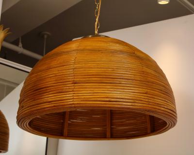 Italian Modernist Bamboo and Brass Chandelier Pendant Italy 1970s
