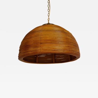 Italian Modernist Bamboo and Brass Chandelier Pendant Italy 1970s