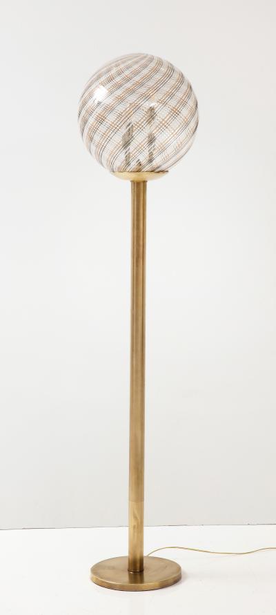 Italian Modernist Brass Floor Lamp with Glass Globe circa 1970
