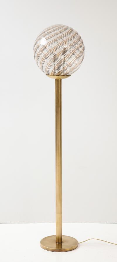 Italian Modernist Brass Floor Lamp with Glass Globe circa 1970