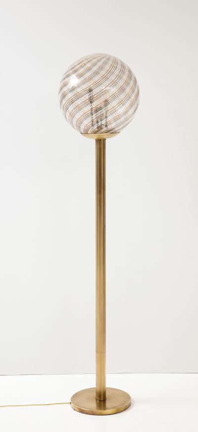 Italian Modernist Brass Floor Lamp with Glass Globe circa 1970