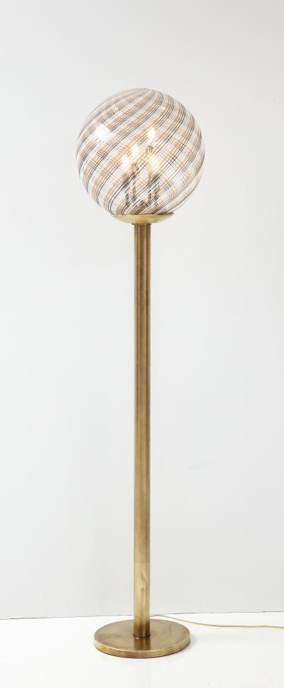 Italian Modernist Brass Floor Lamp with Glass Globe circa 1970