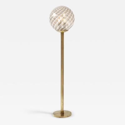 Italian Modernist Brass Floor Lamp with Glass Globe circa 1970