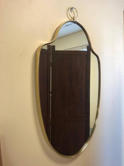 Italian Modernist Brass Mirror with a Decorative Ring at the Top