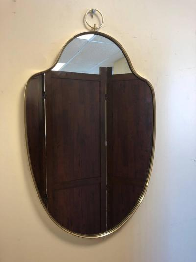 Italian Modernist Brass Mirror with a Decorative Ring at the Top