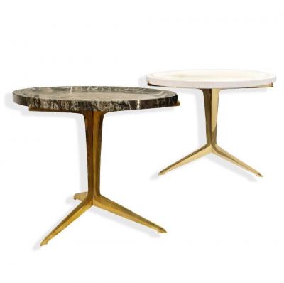 Italian Modernist Brass and Marble Top End Table