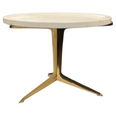 Italian Modernist Brass and Marble Top End Table