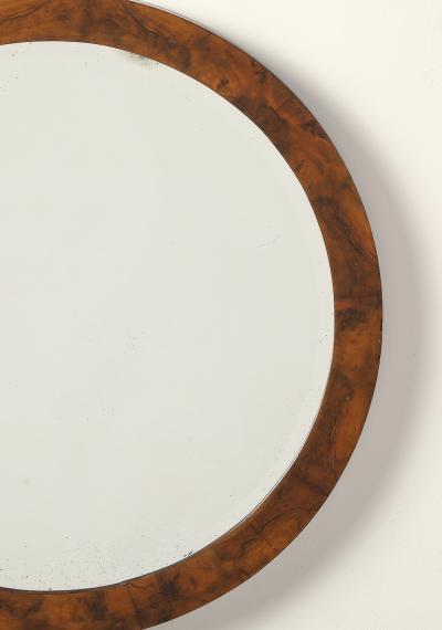 Italian Modernist Burl Walnut Circular Mirror circa 1960