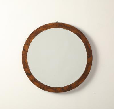 Italian Modernist Burl Walnut Circular Mirror circa 1960