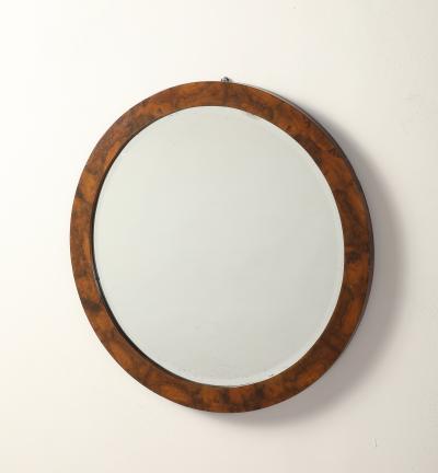 Italian Modernist Burl Walnut Circular Mirror circa 1960