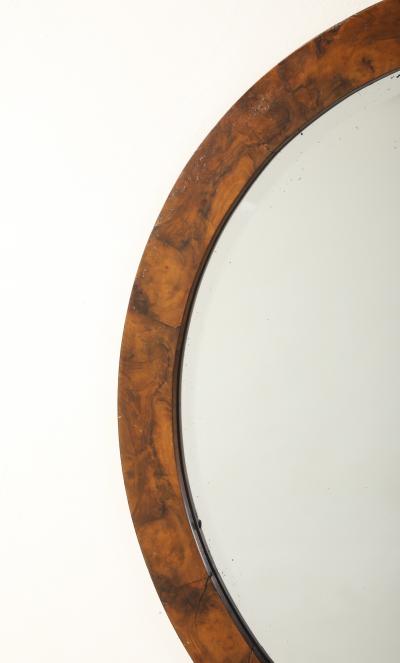 Italian Modernist Burl Walnut Circular Mirror circa 1960